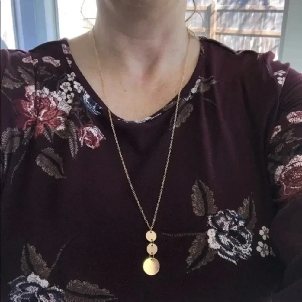 Triple Circle Pendant Gold Fashion Statement Long Necklace NWT